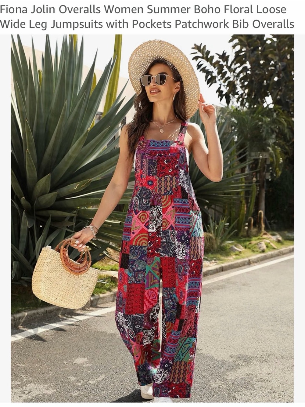 Red Multi Patchwork Wide-Leg Jumpsuit